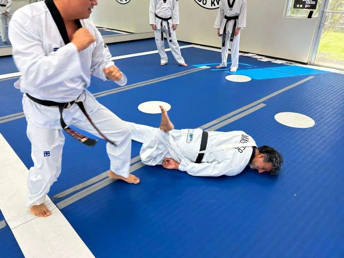 Karate training for beginners showing basic techniques