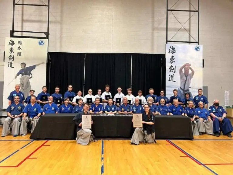 Beginners practicing Karate in a dojo